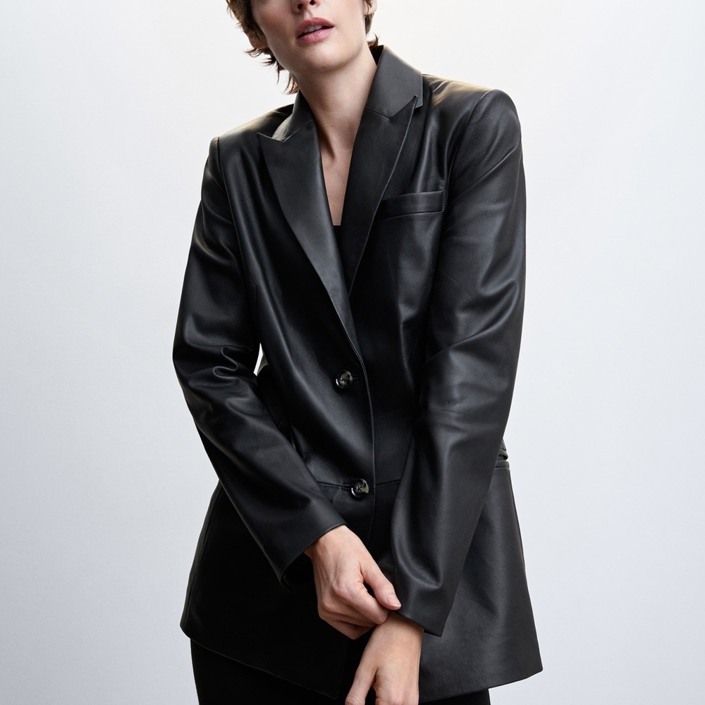 Zara Black Vegan Leather Blazer